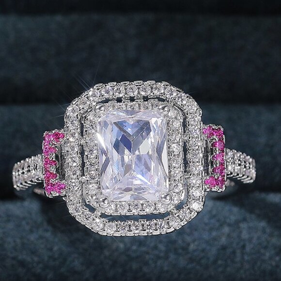 Romantic Radiant Shiny Zircon Hollow Silver Ring Women for Women, L097 - Picture 1 of 6